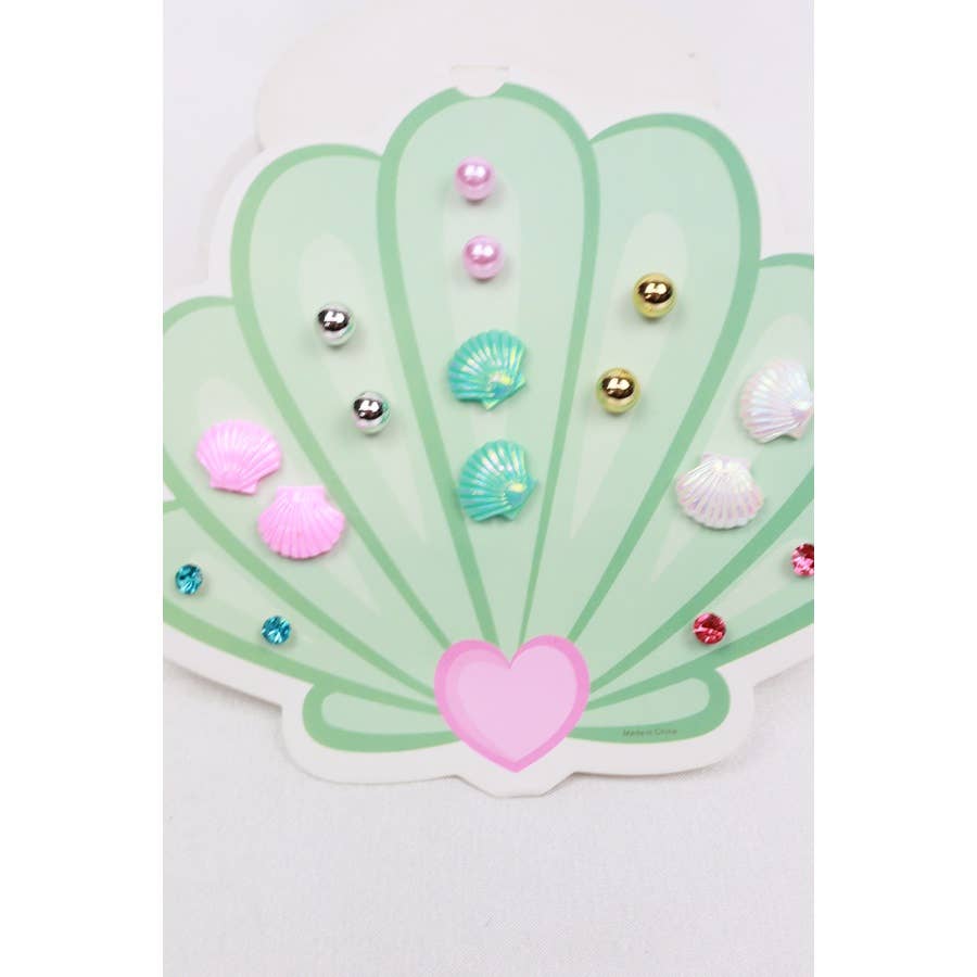 8-Pair Sea Shell Stud Earrings Set