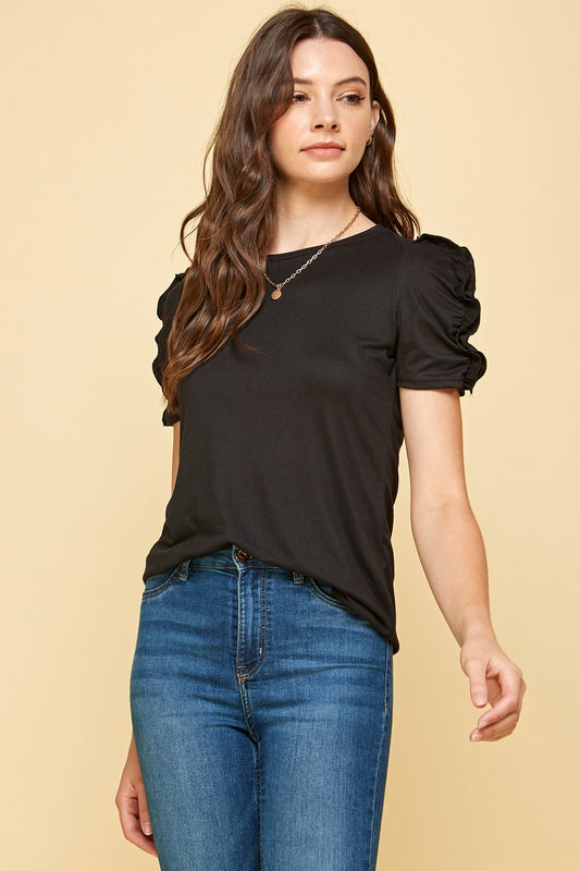 Solid Top w/Ruched Sleeves