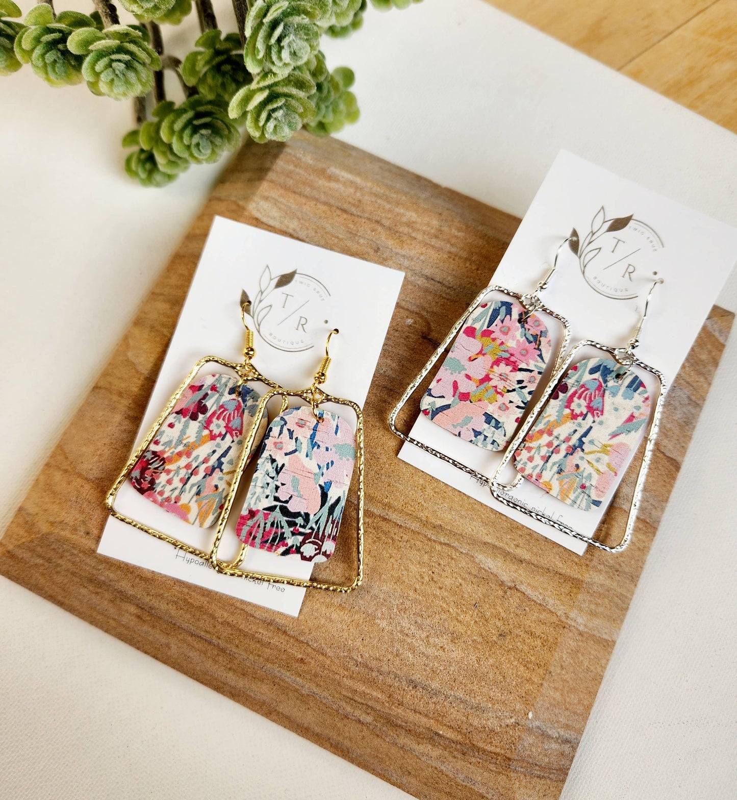 Twig & Rue - Chloe| Spring collection, leather statement earring: Beige / Silver plated