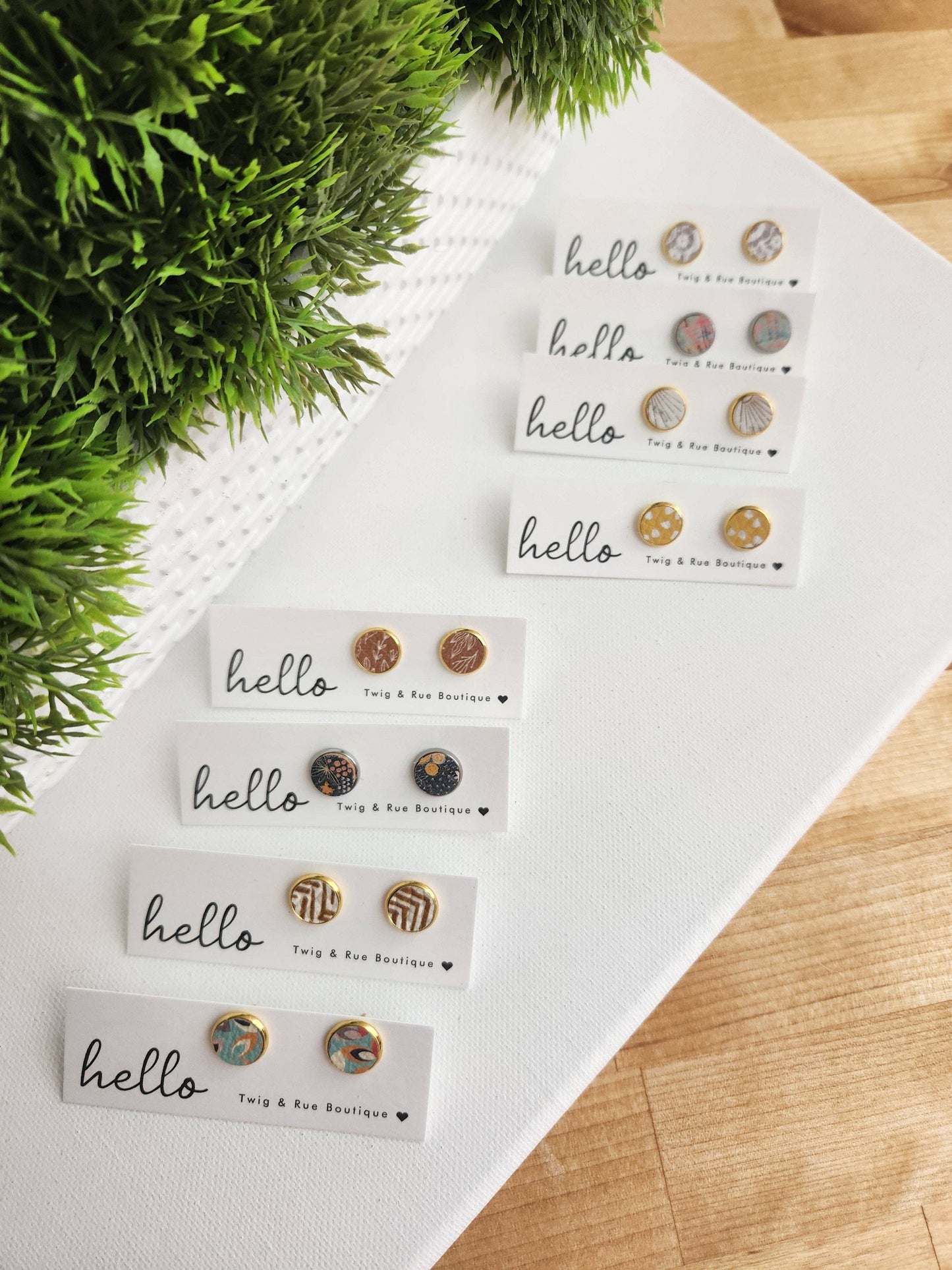 Twig & Rue - Leather button studs| Pattern collection: Tan floral