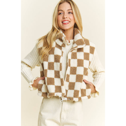 Crop Checkered Sherpa Cozy Vest