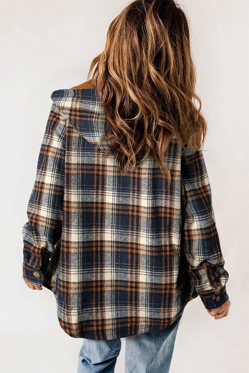 The Amy Blue Plaid Sherpa Lined Hooded Shacket