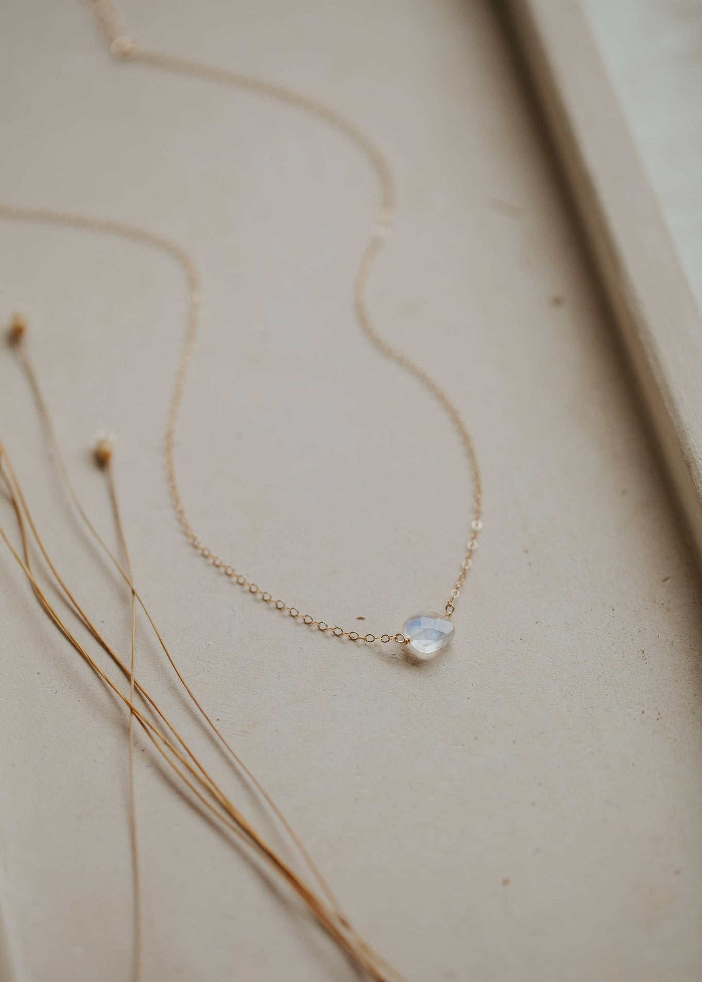 Hello Adorn - Moonstone Cushion Necklace: Sterling Silver