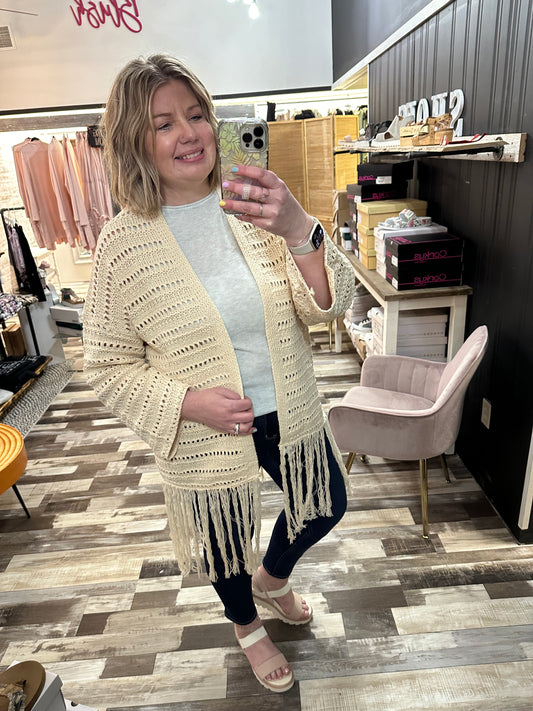 BOHO Pointellle Fringe Cardigan