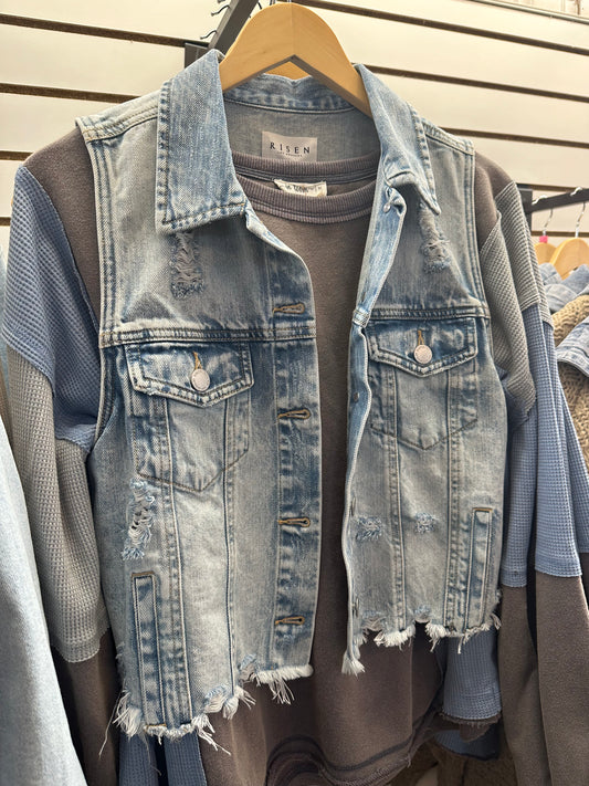 Risen Distressed Denim Vest