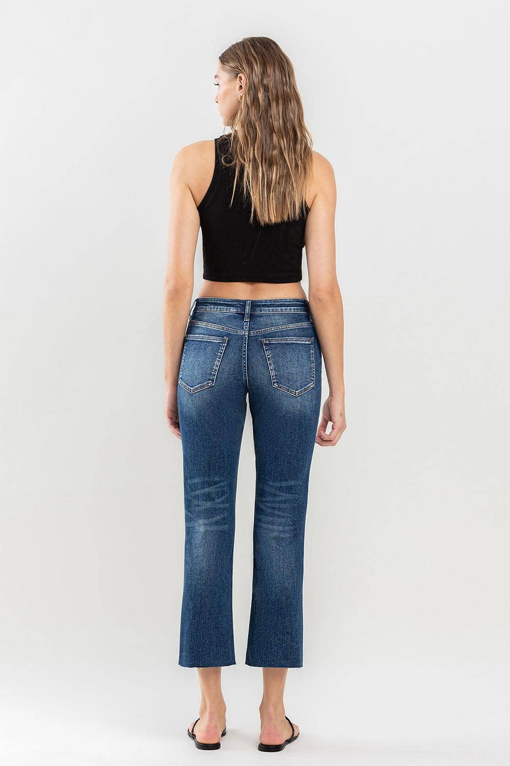 Vervet - Mid Rise Clean Cut Raw Hem Crop Straight Jeans